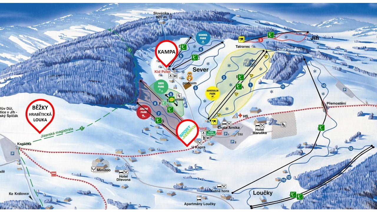 mapa arealu ski areal severak